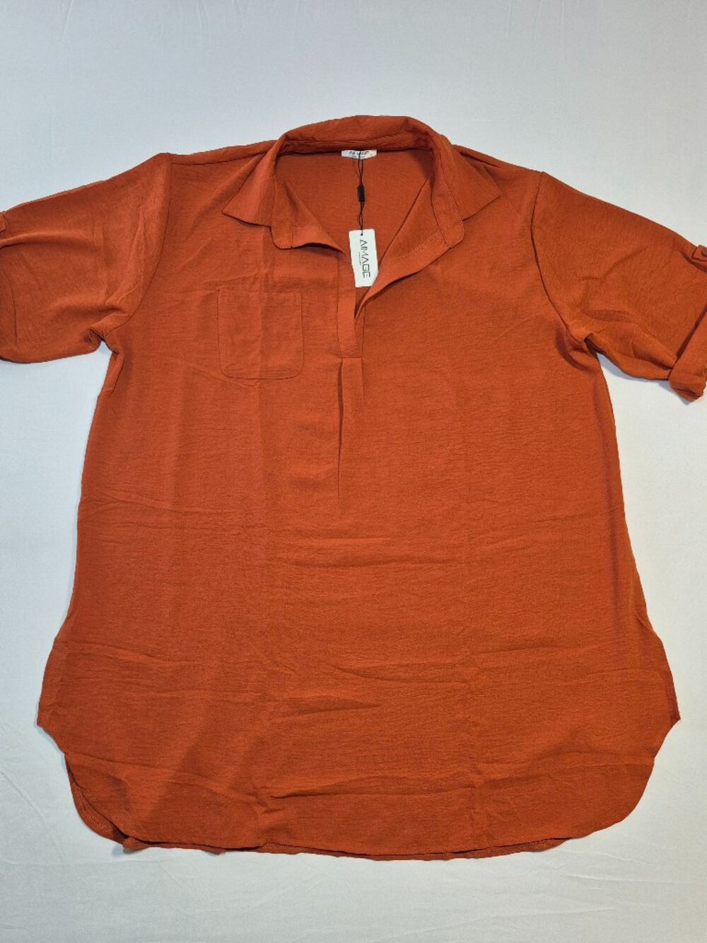 Aimage Rust Terracotta V Neck Tunic Blouse Dress Women’s Plus Size 2XL Oversized